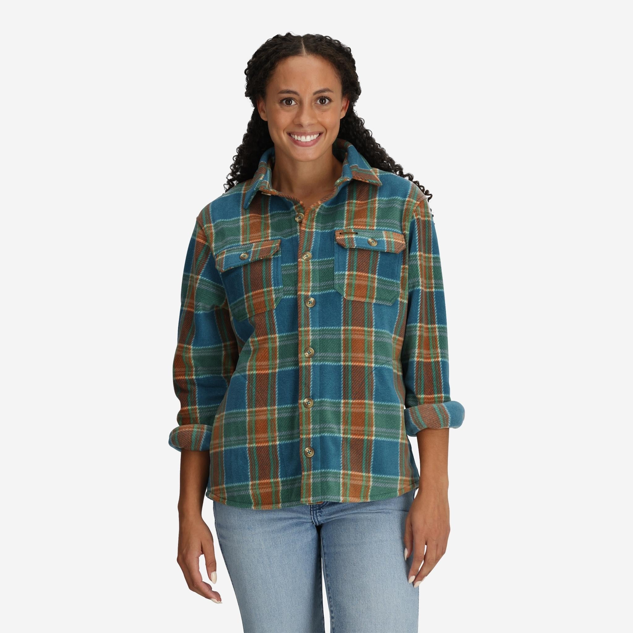 Women's Buena Vista Plaid Fleece Shirt Jacket in Dk Teal