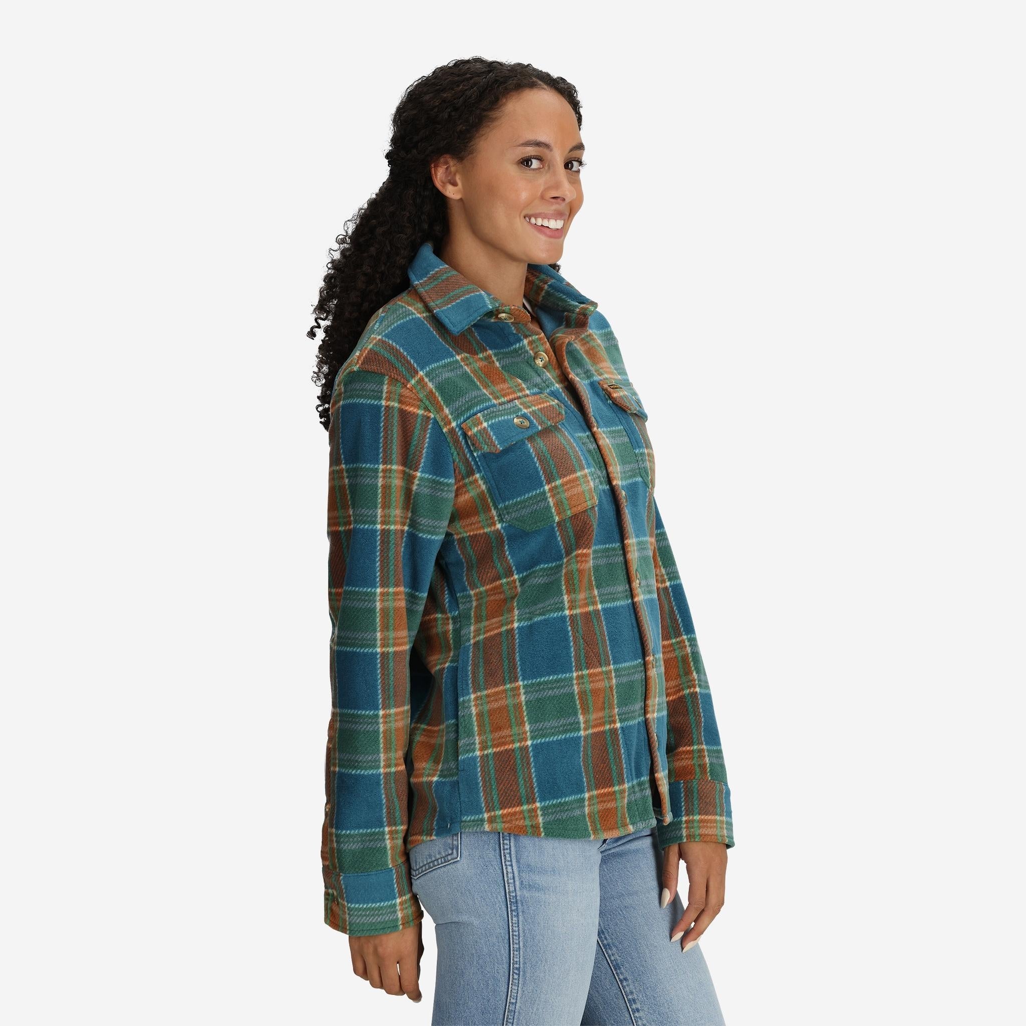 Women's Buena Vista Plaid Fleece Shirt Jacket in Dk Teal