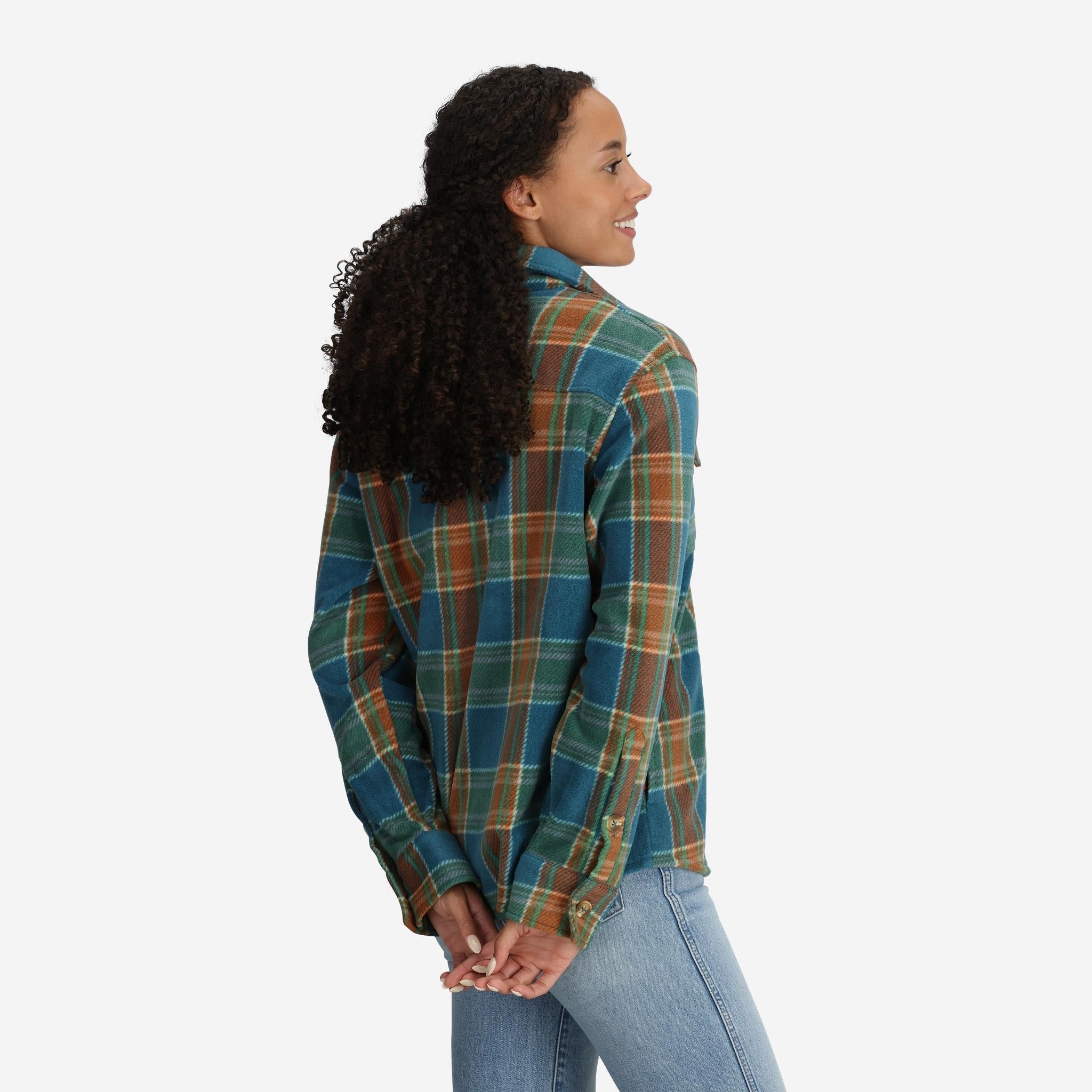 Women's Buena Vista Plaid Fleece Shirt Jacket in Dk Teal