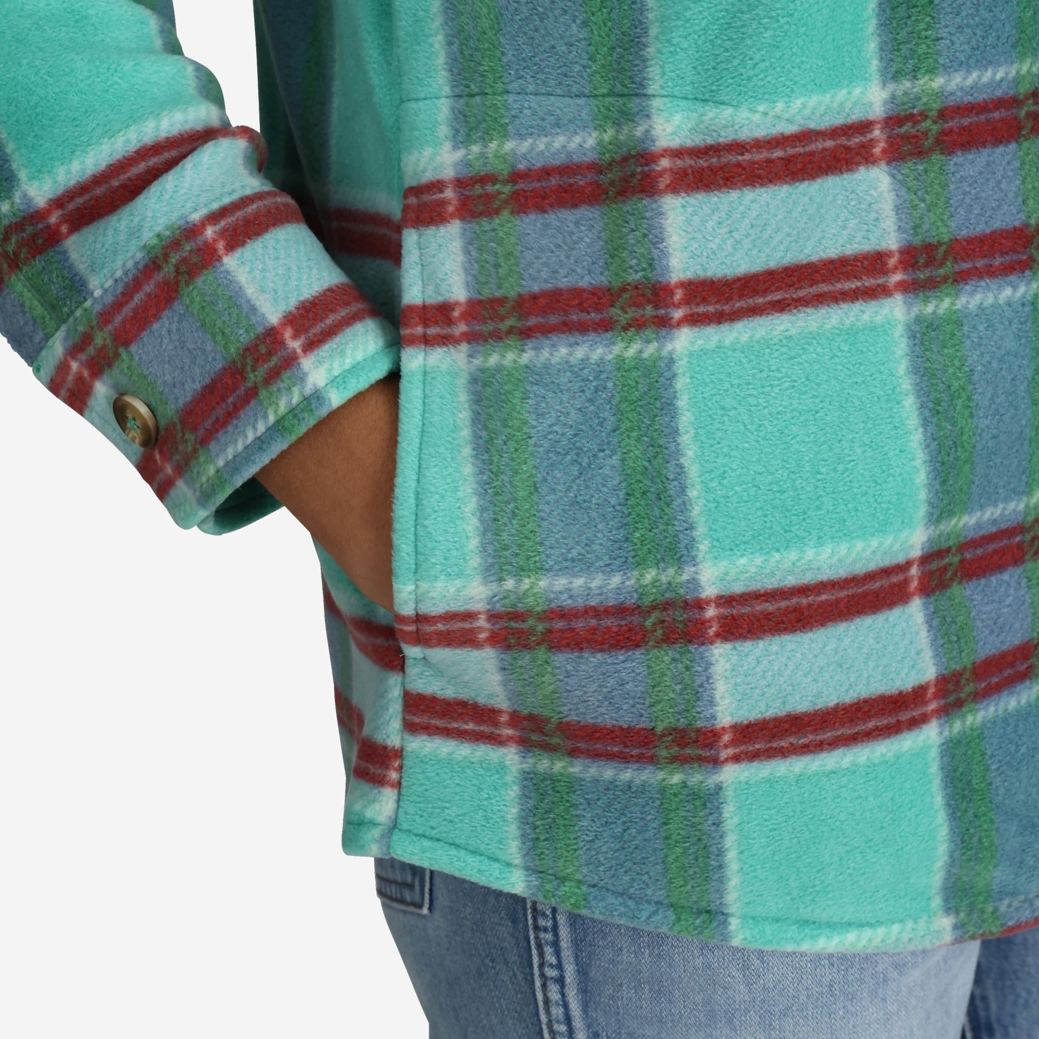 Women's Glenwood Plaid Fleece Shirt Jacket in Turquoise