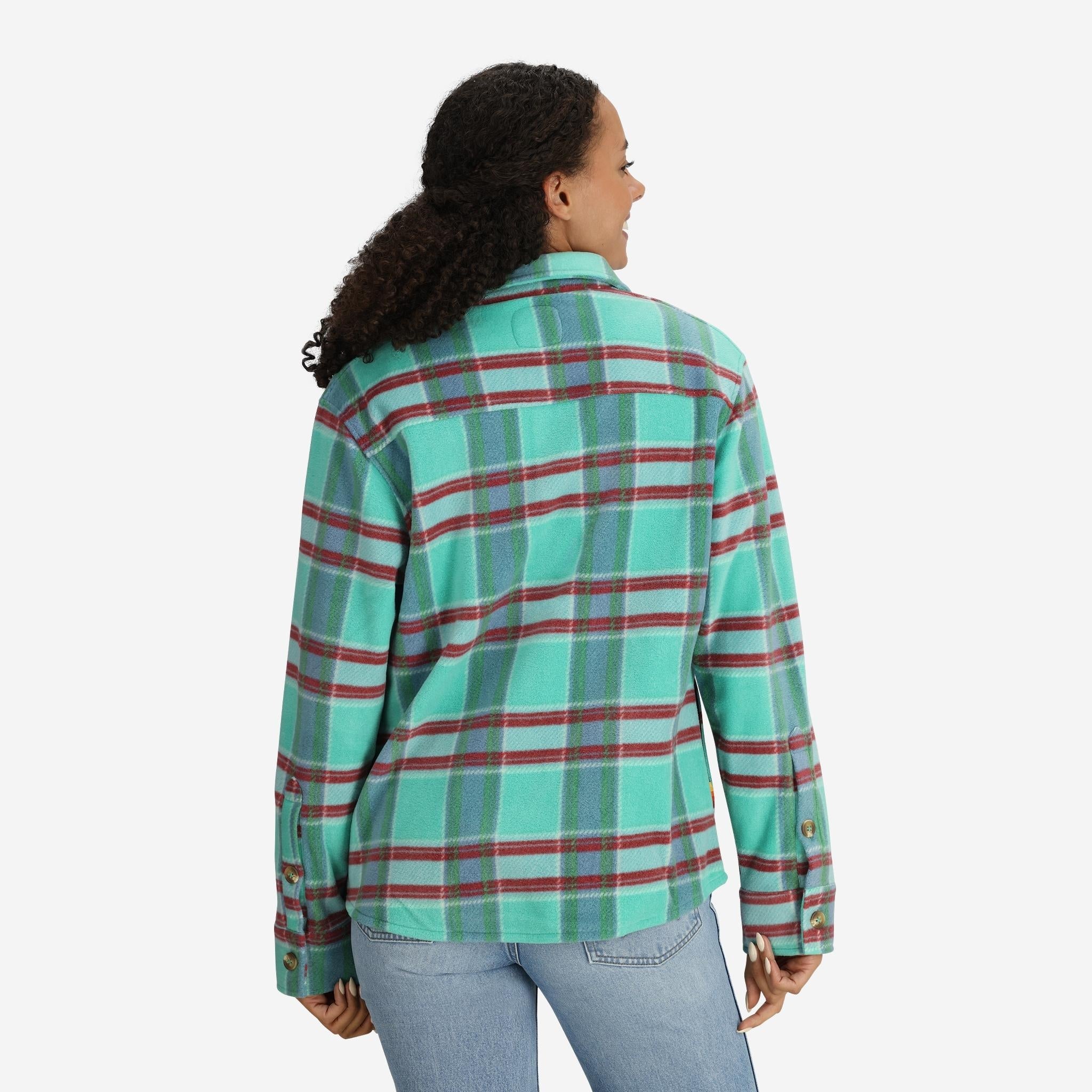 Women's Glenwood Plaid Fleece Shirt Jacket in Turquoise