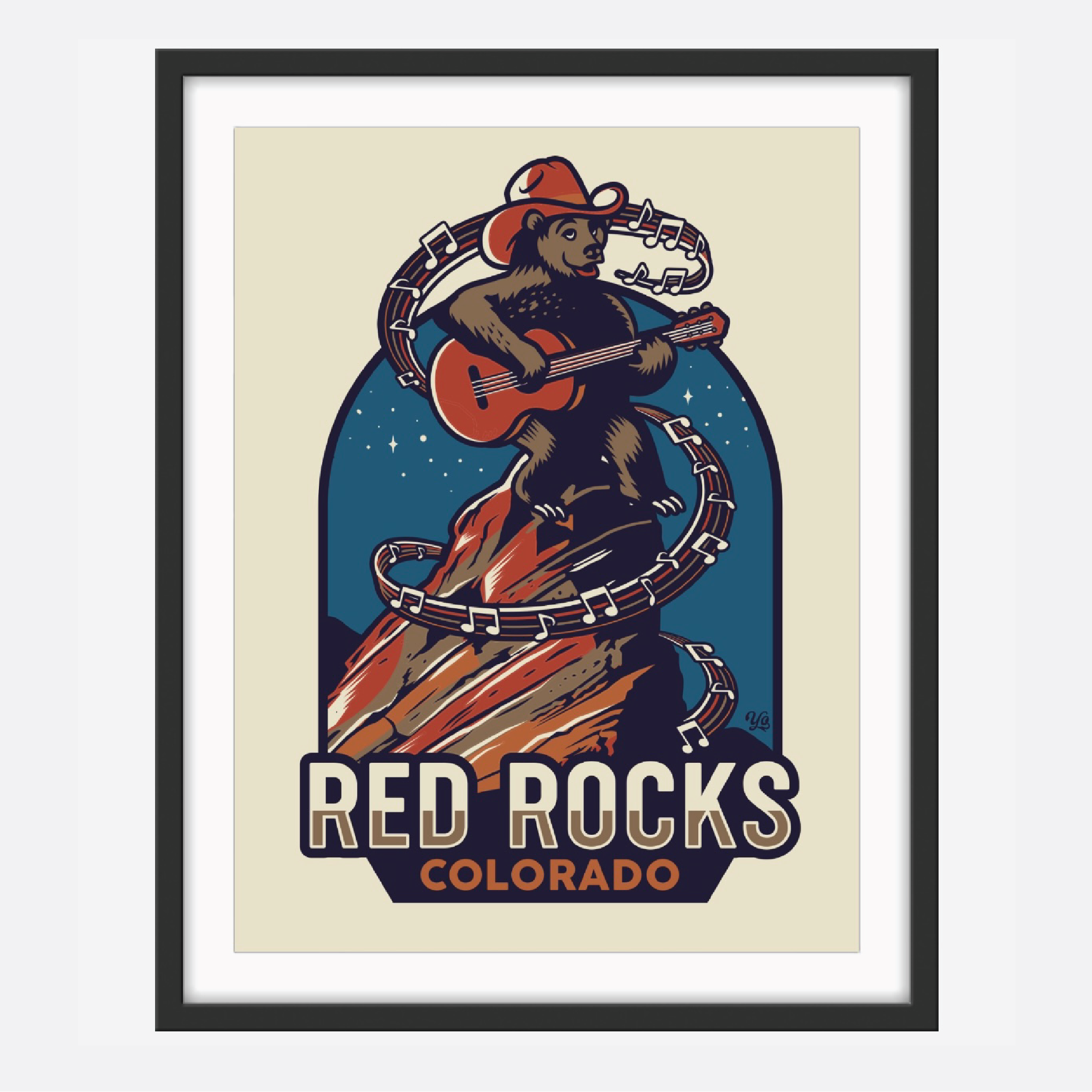 Red Rocks Guitar Bear Screen Printed Poster