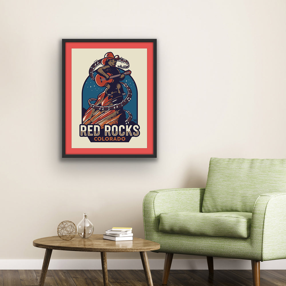 Red Rocks Guitar Bear Screen Printed Poster