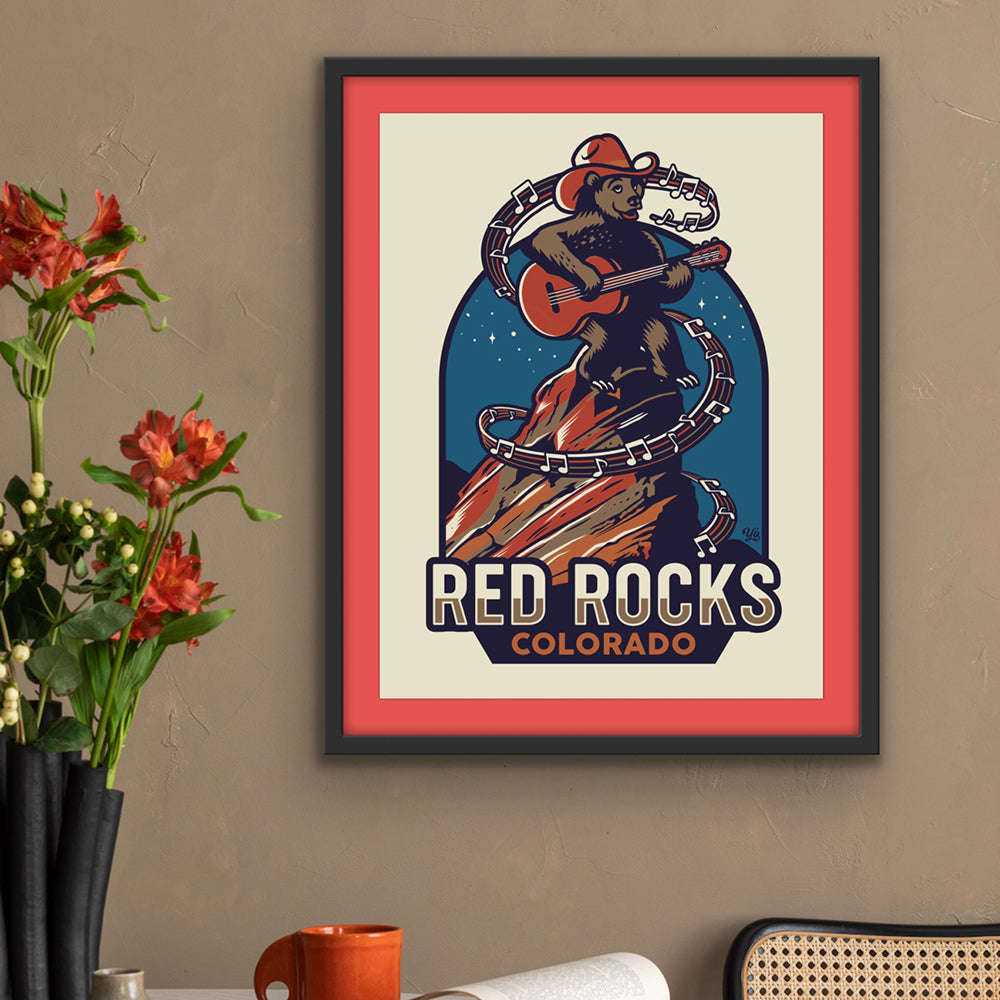 Red Rocks Guitar Bear Screen Printed Poster