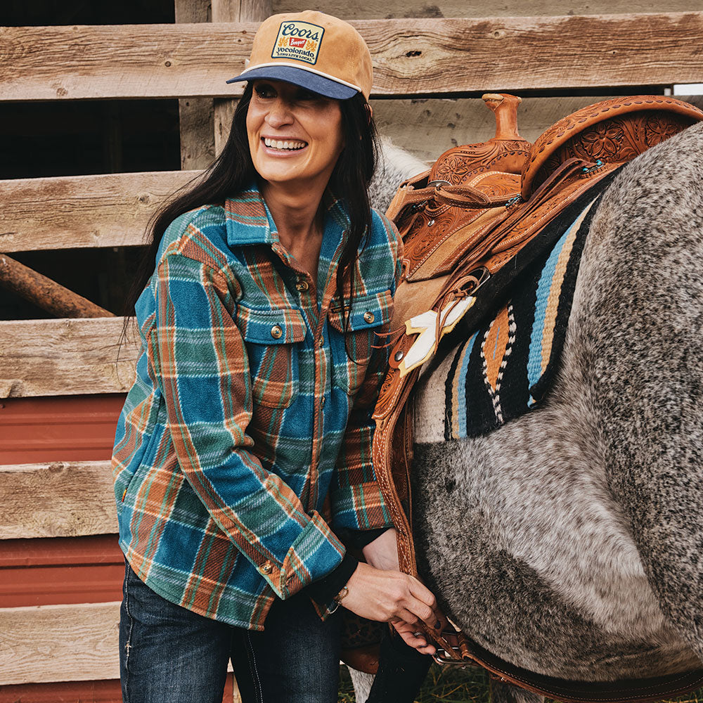 Women's Buena Vista Plaid Fleece Shirt Jacket in Dk Teal