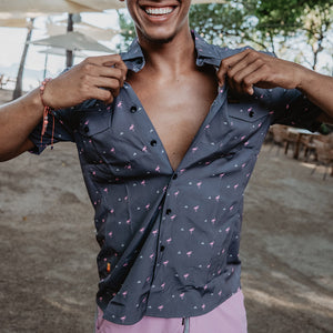FOCO Colorado Rockies Flamingo Button Up Shirt, Mens Size: M