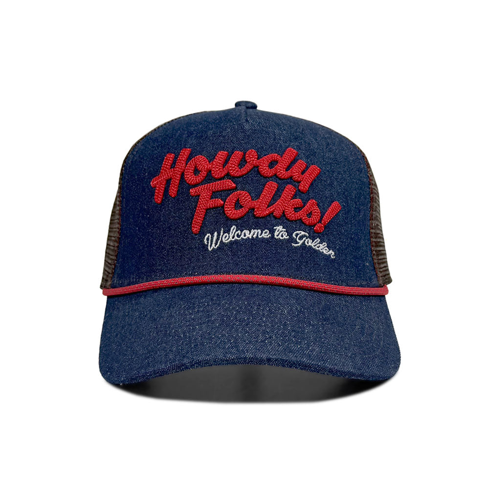 Howdy Golden Denim Trucker Hat