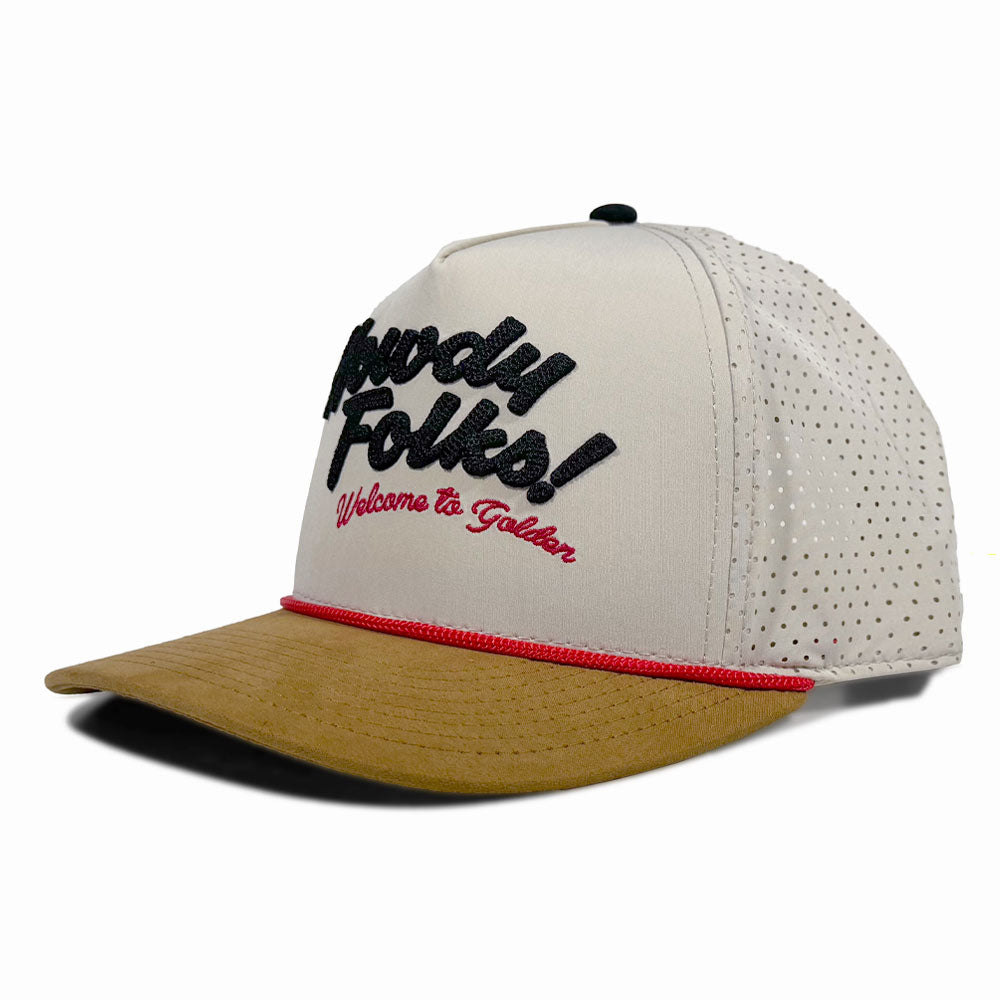 Howdy Golden Tech Trucker Hat in Cream