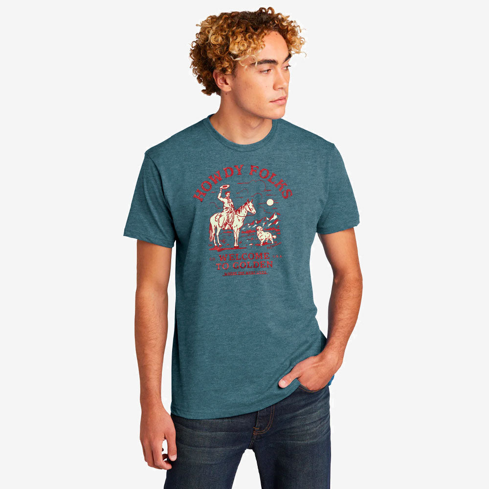 Unisex Howdy Folks T-Shirt - Heather Denim