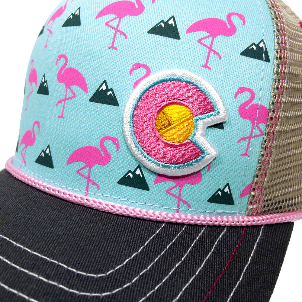 Snapback Hats for Men & Women Wildlife Bird Pink Flamingo Animals Acrylic  Flat Bill Baseball Cap Silver Design Only